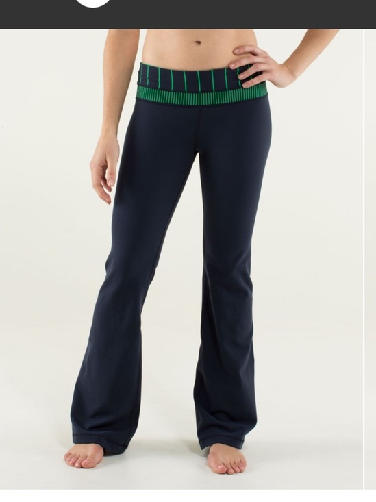 lululemon athletica Pants - Lululemon Groove Pant with Green Stripe Waistband - Navy Women’s 12
